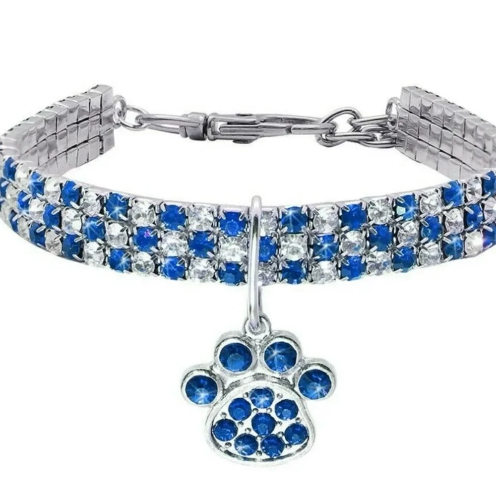 Jeweled SMALL Blue & Silver Cat/dog Collar